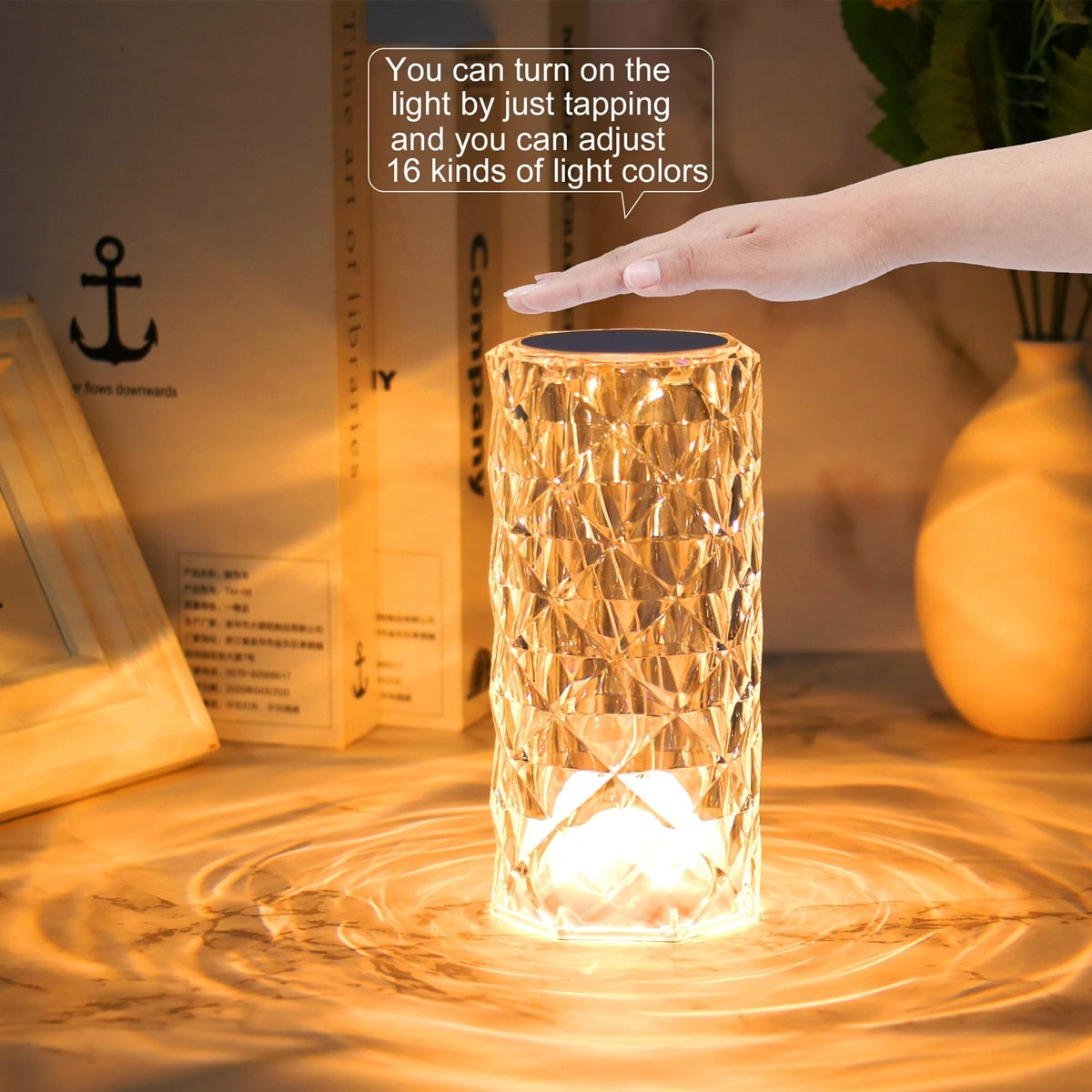 LED Crystal Table Lamp Rose Light Projector Bedside Atmosphere Light 3/16 Color Touch Adjustable Nightlights Diamond Night Light